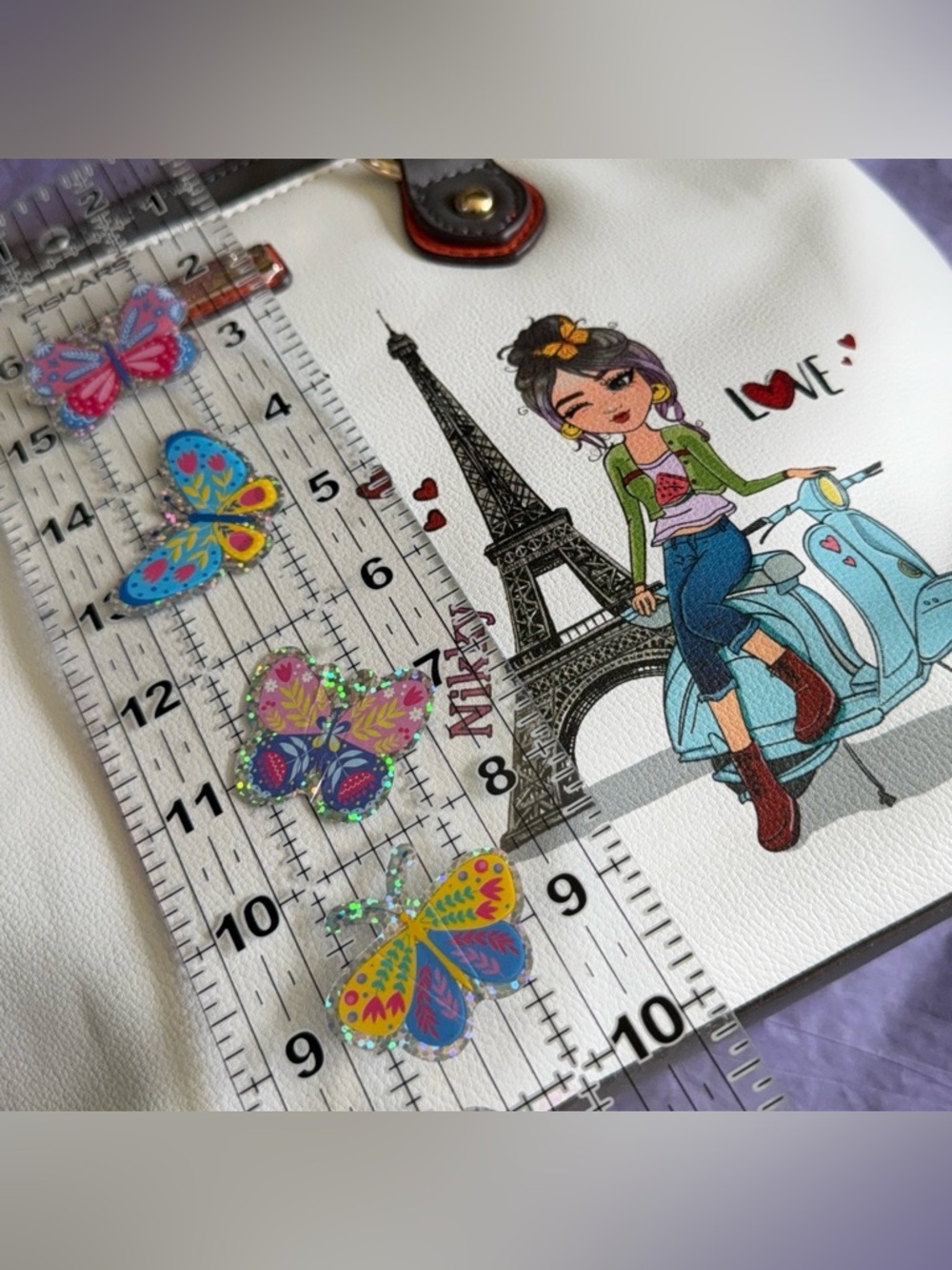 NIKKY by NICOLE LEE White Paris Illustration Satchel Bag NEW w/ Purse Charms - Picture 12 of 16
